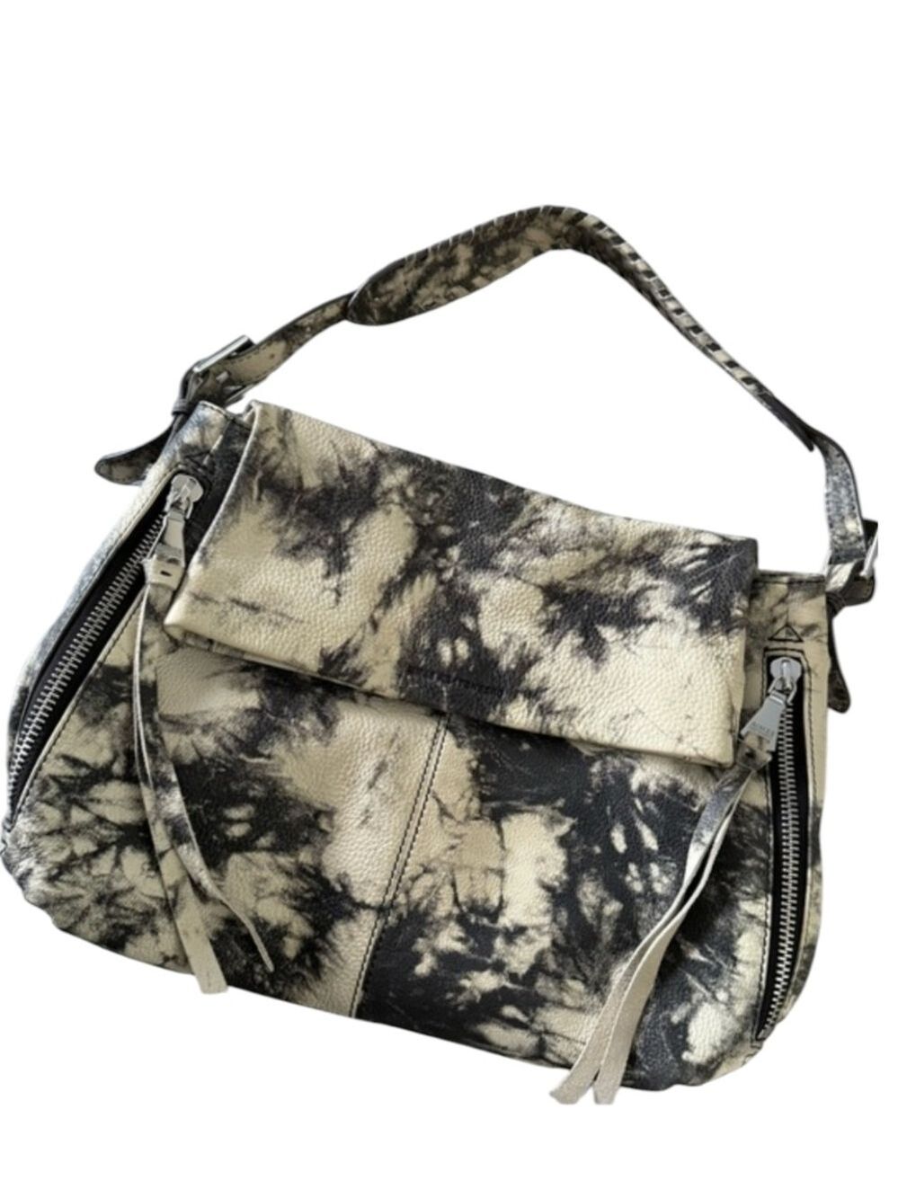 Aimee Kestenberg Vanilla Tie-Dye Black & Cream Hobo Shoulder Bag